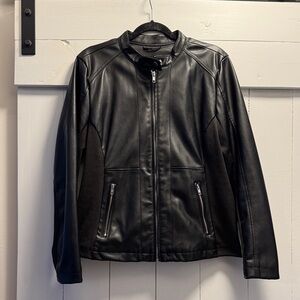 a.n.a Black Faux Leather Jacket XL Motorcycle Coat NEW Moto Stretch Panels
